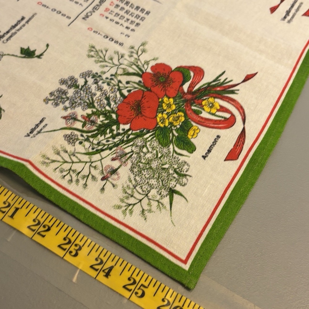 1985 Vintage Portuguese Linen Cloth Calendar Tea Towel Wall Hanging Flowers Rare - Picture 14 of 15